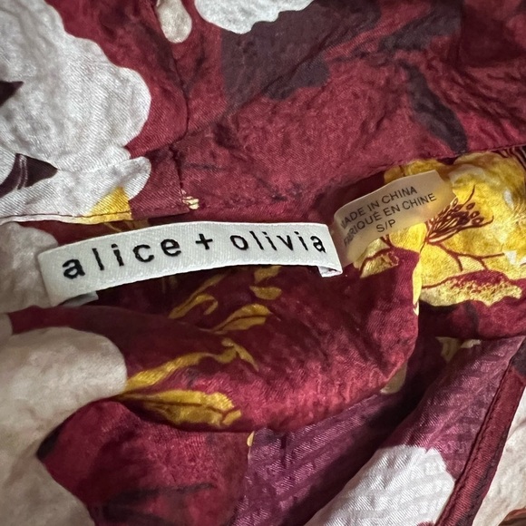 Alice + Olivia Maroon Floral Blouse with Neck Tie - Picture 6 of 13